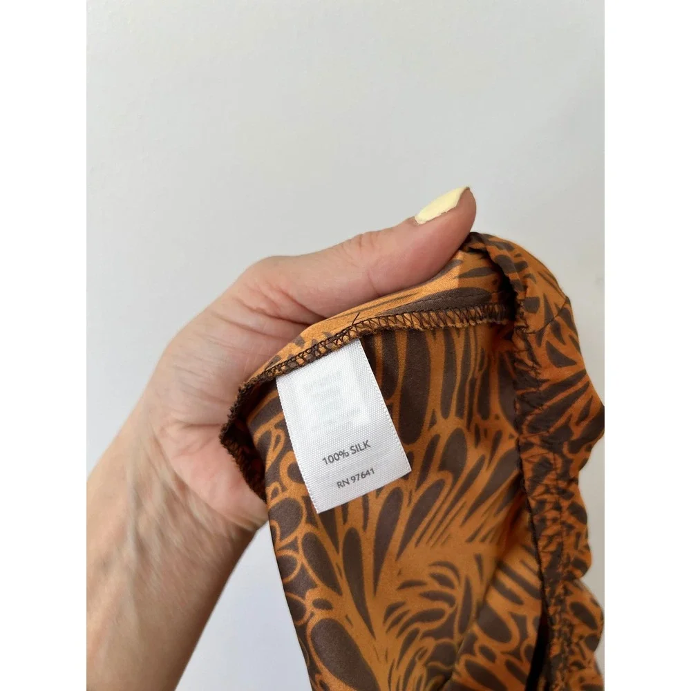 J. Jill Womens Brown Orange 100% Silk‎ Botanical Leaf Print Midi Skirt Size 8